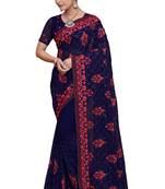 Navy blue embroidered georgette saree with blouse