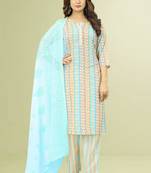 Sky Blue Cotton Ikat Printed Stitched Kurta Suit Set