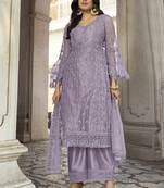 Lavender Heavy Butterfly Net Party Wear Suit