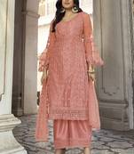 Dark Peach Heavy Butterfly Net Party Wear Suit
