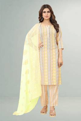 Yellow Cotton Ikat Printed Stitched Kurta Suit Set 1