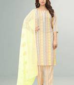 Yellow Cotton Ikat Printed Stitched Kurta Suit Set