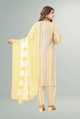 Yellow Cotton Ikat Printed Stitched Kurta Suit Set 2