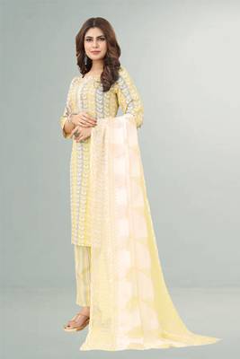Yellow Cotton Ikat Printed Stitched Kurta Suit Set 3