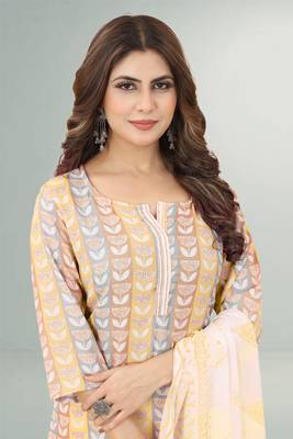 Yellow Cotton Ikat Printed Stitched Kurta Suit Set 4