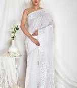 White Cotton Tant Woven Saree Without Blouse