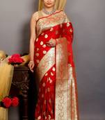 Red Banarasi Silk Zari Woven Saree With Blouse