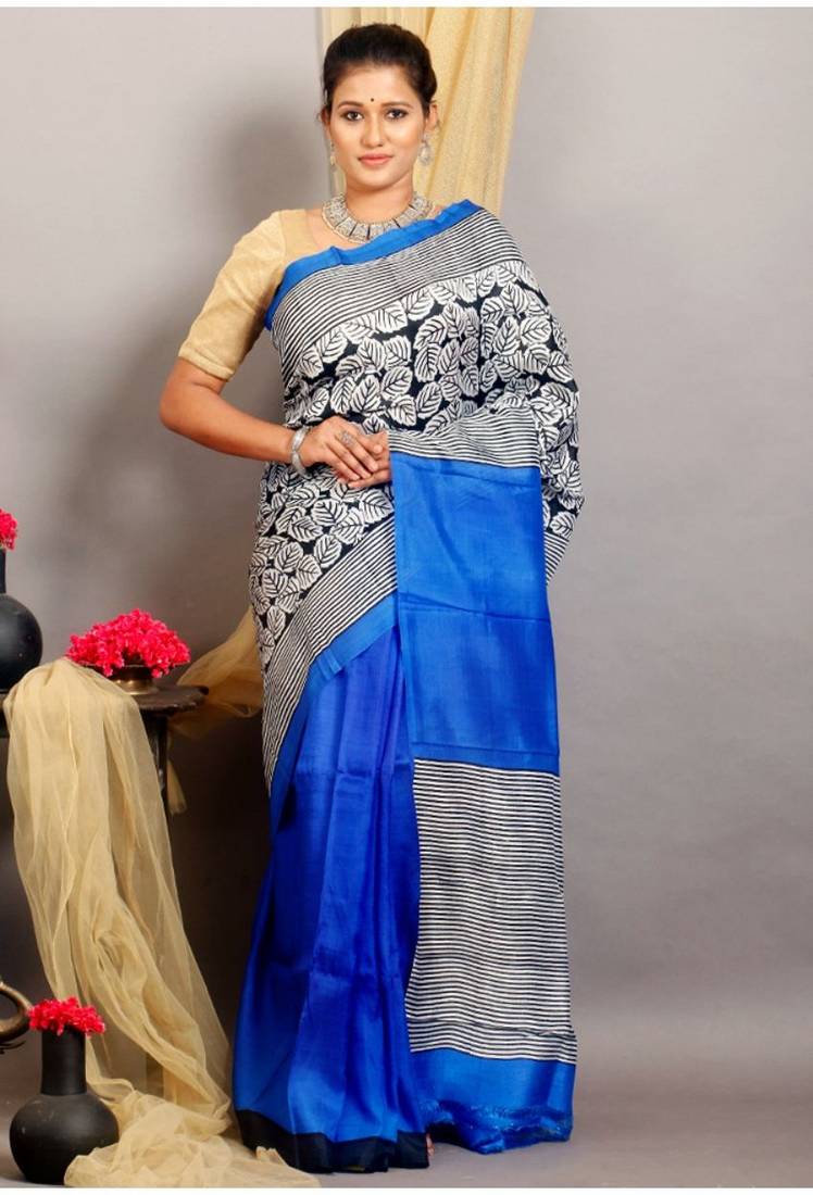 Black Printed Pure Silk Printed Saree Without Blouse