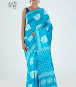 Turquoise Printed Silk Saree With Blouse Piece