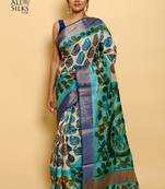 Blue Tussar Silk Saree With Blouse Piece