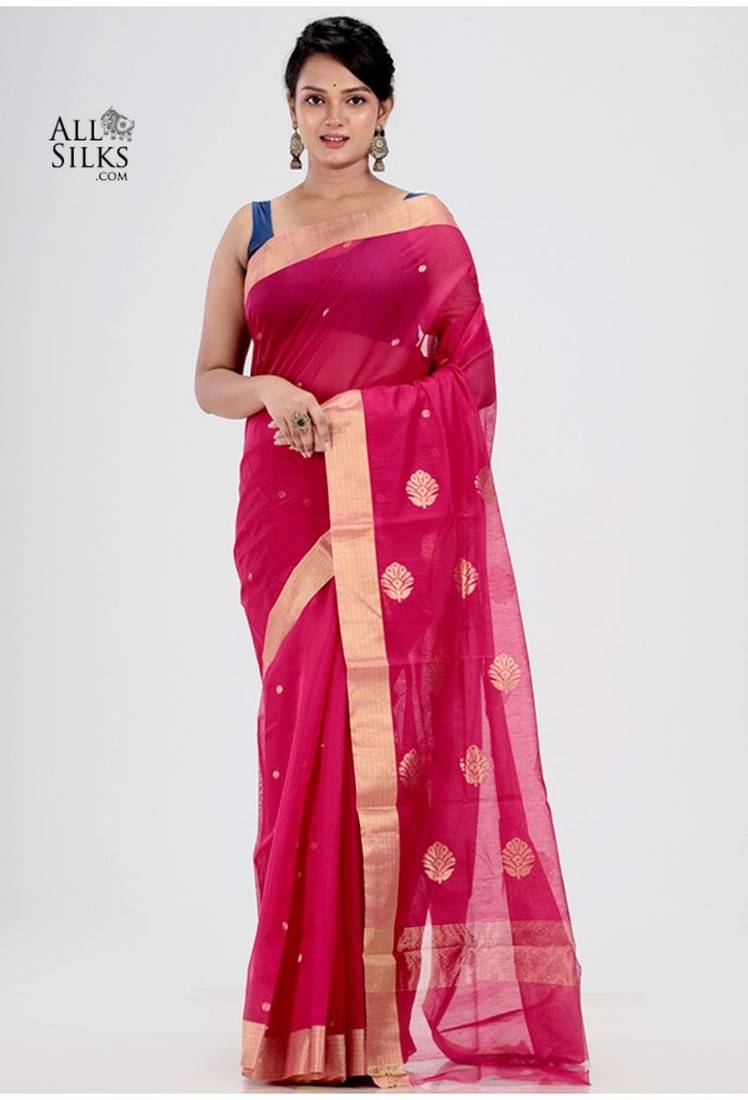 Pink Chanderi Silk Saree With Blouse Piece
