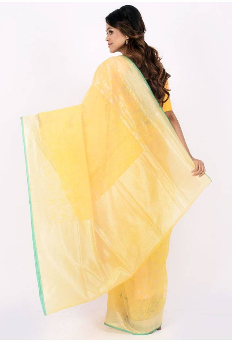 Light Yellow Net Saree With Blouse Piece