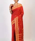 Biswa Bangla Presents Red Handloom Woven Dhaniakhali Cotton Saree