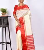 Biswa Bangla Presents Off White Pure Garad Silk Saree Without Blouse Piece