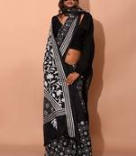 Black Kantha Stitch Silk Saree With Blouse Piece