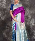 Purple Patli Pallu Banarasi Silk Saree With Blouse Piece