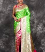 Green Patli Pallu Banarasi Silk Saree With Blouse Piece