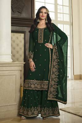Green embroidered faux georgette salwar 1