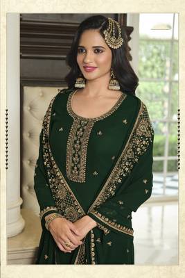 Green embroidered faux georgette salwar 2