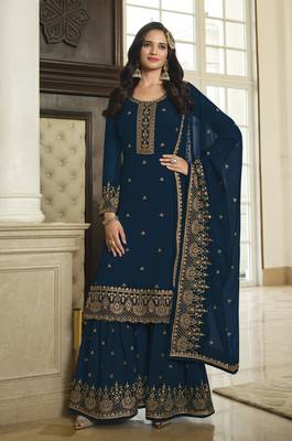 Blue embroidered faux georgette salwar 1