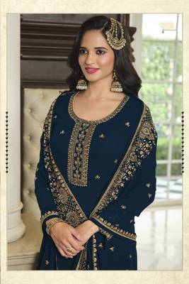 Blue embroidered faux georgette salwar 2