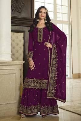 Purple embroidered faux georgette salwar 1