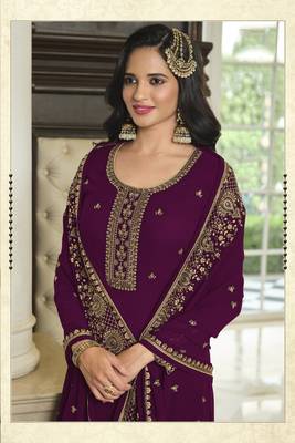 Purple embroidered faux georgette salwar 2