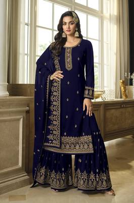 Blue embroidered faux georgette salwar 1