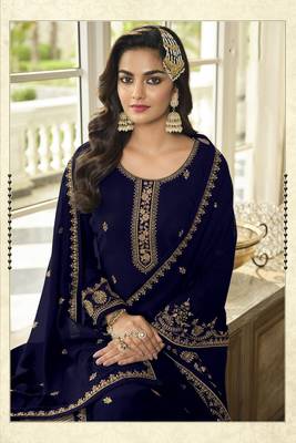 Blue embroidered faux georgette salwar 2