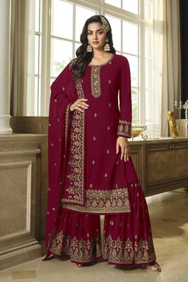Rani-pink embroidered faux georgette salwar 1