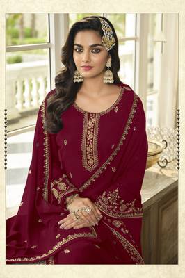 Rani-pink embroidered faux georgette salwar 2