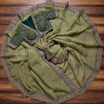 Green Dori Zari And Sequins Embroidered Designer Organza Silk Bridal Wedding Saree For Women 4