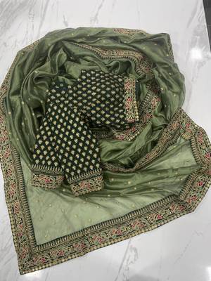 Green Dori Zari And Sequins Embroidered Designer Organza Silk Bridal Wedding Saree For Women 6