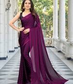 Purple Printed Georgette Saree With Blouse