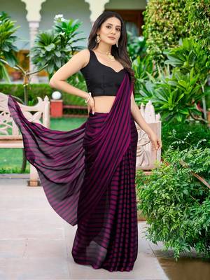 Purple Printed Georgette Saree With Blouse 2
