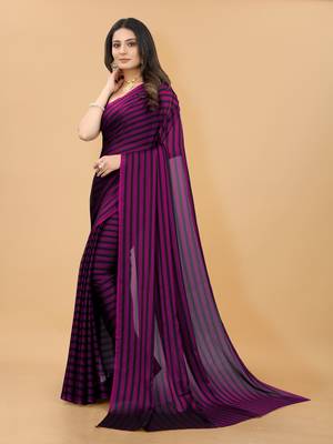 Purple Printed Georgette Saree With Blouse 3