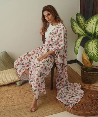 Soft Pink Berry Striped Dhoti Saree & Top Set Without Blouse 4
