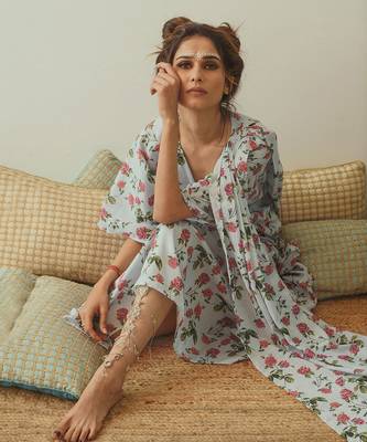 Iceberg Blue Kaftan Saree Without Blouse 2