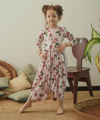 Cowled Soft Pink Berry Jumpsuit Kidswear 2