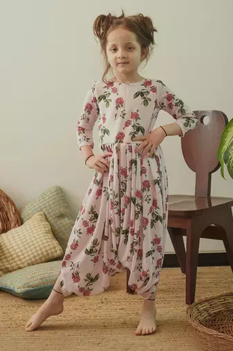 Cowled Soft Pink Berry Jumpsuit Kidswear