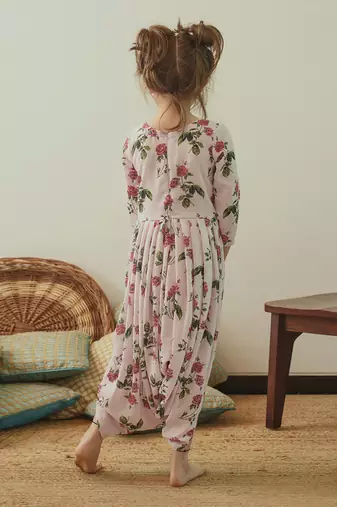 Cowled Soft Pink Berry Jumpsuit Kidswear