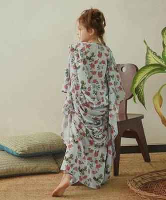 Iceberg Blue Kaftan Saree Kids 2
