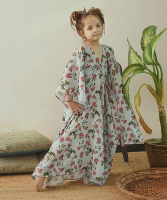 Iceberg Blue Kaftan Saree Kids 1