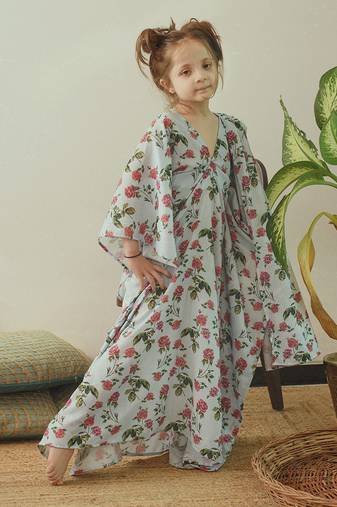 Iceberg Blue Kaftan Saree Kids