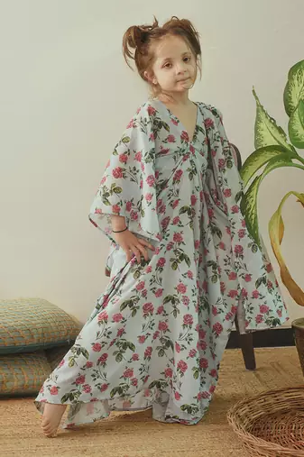 Iceberg Blue Kaftan Saree Kids