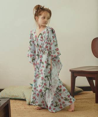 Iceberg Blue Kaftan Saree Kids 4