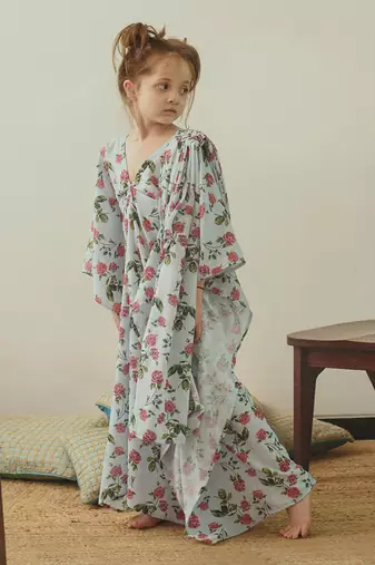 Iceberg Blue Kaftan Saree Kids