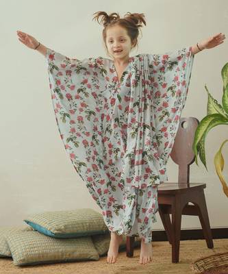 Iceberg Blue Kaftan Saree Kids 5