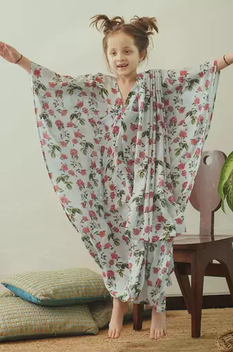 Iceberg Blue Kaftan Saree Kids