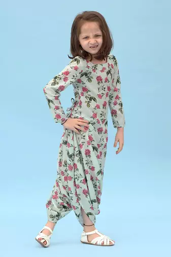 Sage Green Dhoti Jumpsuit Kids